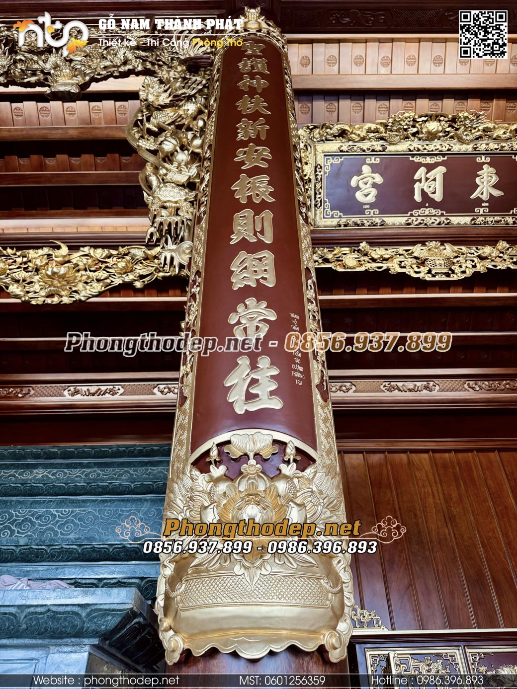 Câu đối sơn son thếp vàng kỹ lưỡng thi công tại Hưng yên